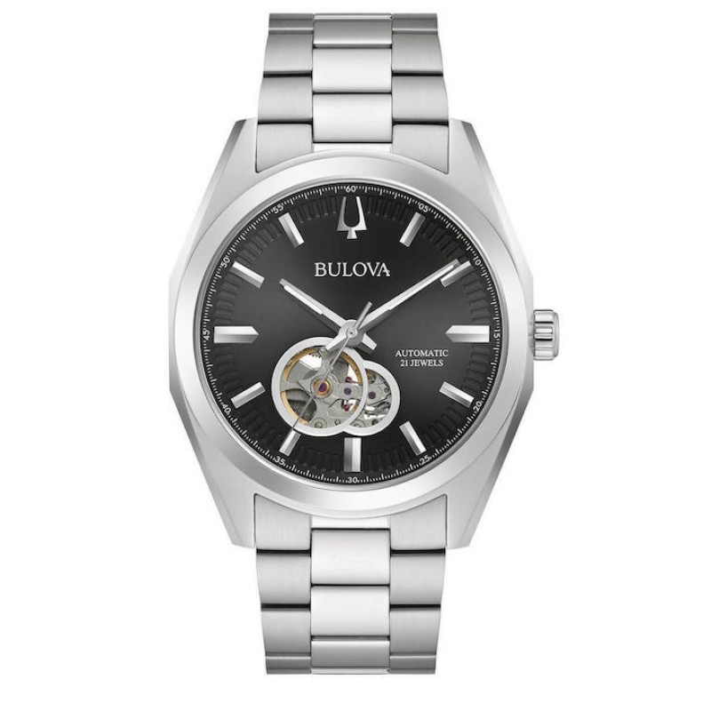 BULOVA Surveyor 96A270 Ανδρικό Αυτόματο Ρολόι Open Heart Μαύρο
