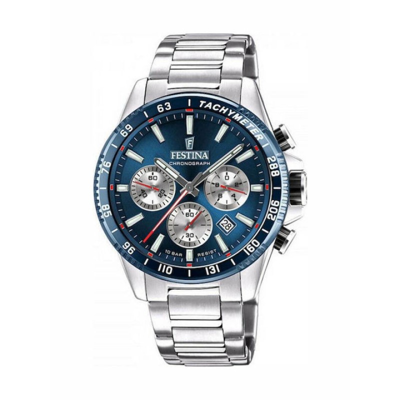 FESTINA Timeless Chronograph F20560/2 Ανδρικό Ρολόι Μπλε Μπρασελέ