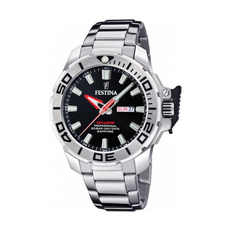 FESTINA Diver Professional F20665/4 Ανδρικό Ρολόι Καταδυτικό Μαύρο + Δώρο Λουράκι