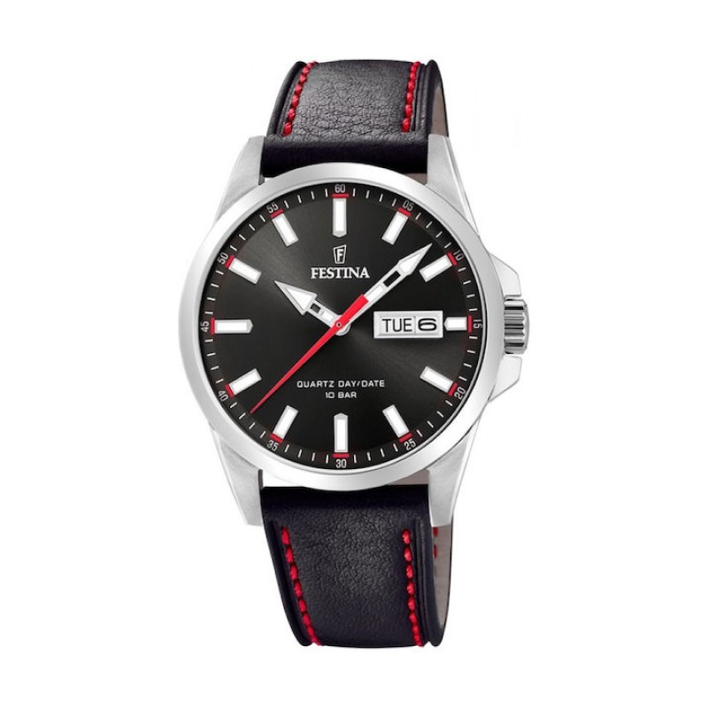 FESTINA F20358/4 Ανδρικό Ρολόι 40mm Μαύρο Δερμάτινο Λουράκι
