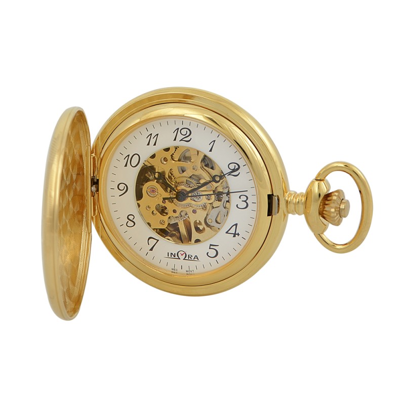 INΩRA Clockwork Mechanism Gold Metal Pocket Watch PI707
