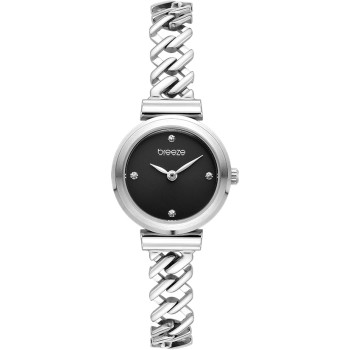 BREEZE Cascadia 612641.2 Γυναικείο Ρολόι Ασημί Μαύρο Δερμάτινο Λουράκι