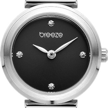 BREEZE Cascadia 612641.2 Γυναικείο Ρολόι Ασημί Μαύρο Δερμάτινο Λουράκι