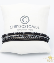 Ανδρικό κόσμημα Chrysostomos Βραχιόλι CHR PI 530, με κούμπωμα μακραμέ. Οι πέτρες που το στολίζουν είναι αιματίτης και μαύρος όνυχας.