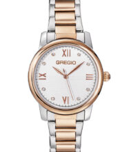 Γυναικείο ρολόι GREGIO Louise GR340050 Γυναικείο ρολόι Gregio με ασημί χρώμα καντράν και δίχρωμο μπρασελέ από ανοξείδωτο ατσάλι.