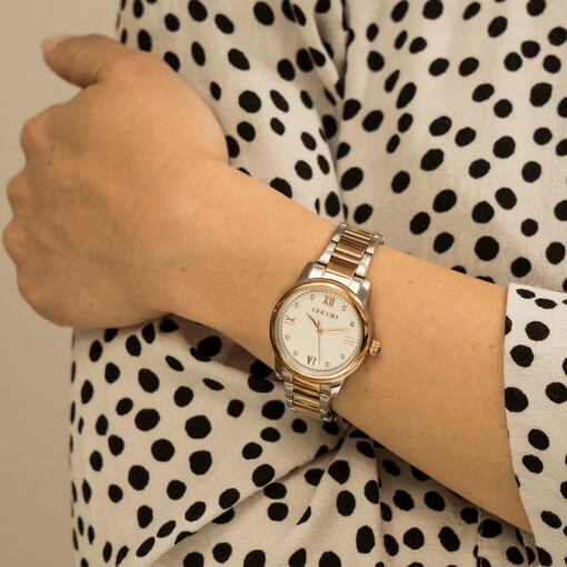 Γυναικείο ρολόι GREGIO Louise GR340050 Γυναικείο ρολόι Gregio με ασημί χρώμα καντράν και δίχρωμο μπρασελέ από ανοξείδωτο ατσάλι.