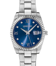Γυναικείο ρολόι GREGIO Mallory GR360011 Γυναικείο ρολόι Gregio με μπλε χρώμα καντράν και ασημί μπρασελέ από ανοξείδωτο ατσάλι.