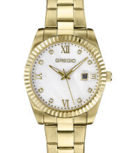 Γυναικείο ρολόι GREGIO Mallory GR360020 Γυναικείο ρολόι Gregio με ασημί χρώμα καντράν και χρυσό μπρασελέ από ανοξείδωτο ατσάλι.