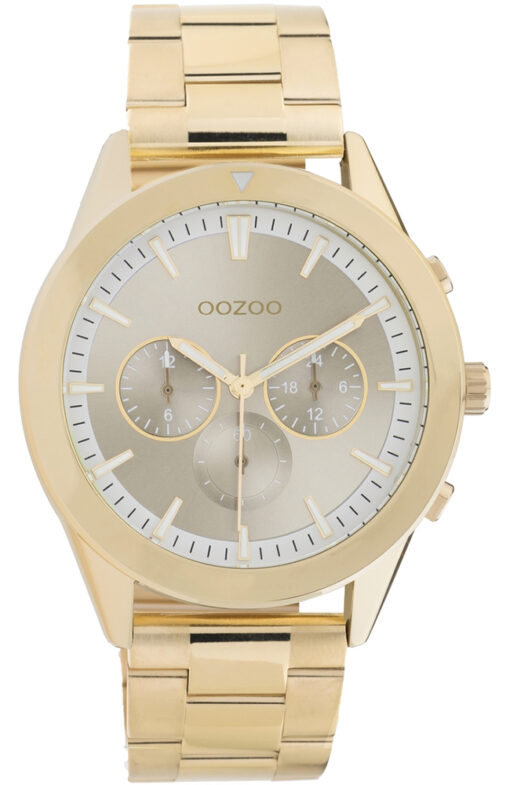 Ανδρικό ρολόι ΟΟΖΟΟ με χρυσό χρώμα καντράν και χρυσό χρώμα μπρασελέ. Η διάμετρος της κάσας είναι 42mm και είναι κατασκευασμένη από μέταλλο.